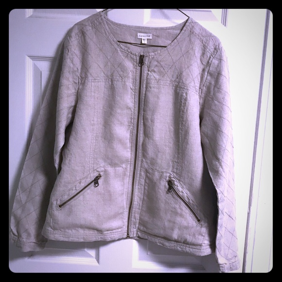 Garnet Hill Tops - Garnet Hill linen khaki zip up lightweight jacket